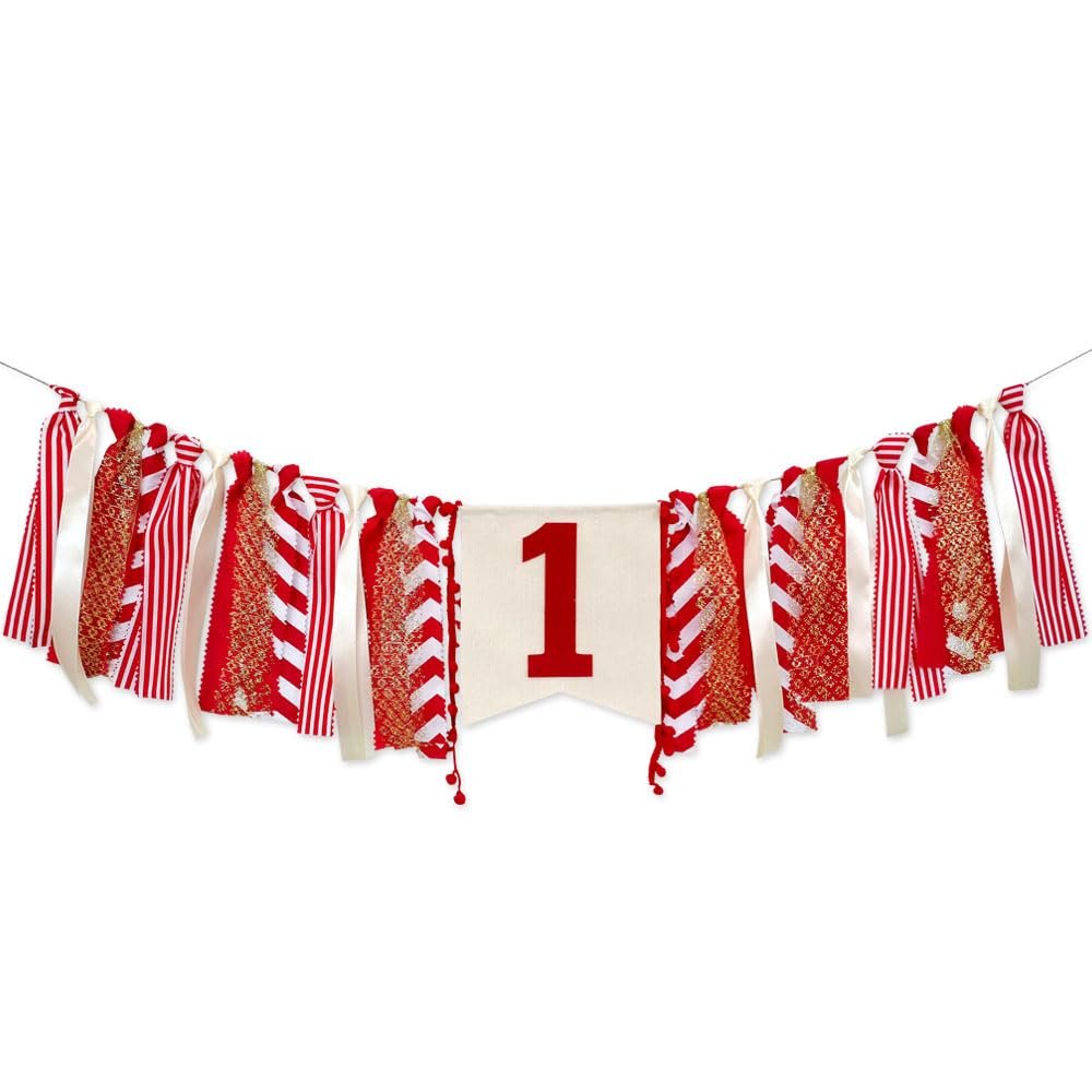 1st High Chair Banner, Gold Red High Chair Banner 1st Birthday Boys Girls, Baby Shower Decorations for Photo Booth Props, Birthday Souvenir and Gifts for Kids, Best Party Supplies
