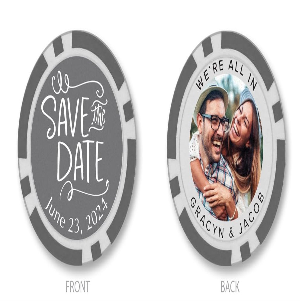 TigerTail Sports Save The Date, We're All in Personalized Engagement Poker Chips (Gray Chips)