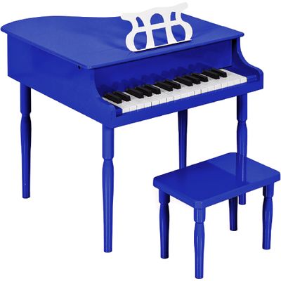 Best Choice Products Kids Classic Wooden 30-Key Mini Grand Piano Musical Instrument Toy w/ Piano Lid, Bench, Foldable Music Rack, Song Book, Note Stickers, Enamel Finish - Dark Blue