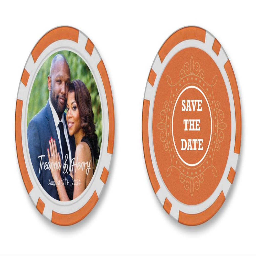 TigerTail Sports Save The Date Personalized Name & Photo Engagement Poker Chips (Orange Chips)