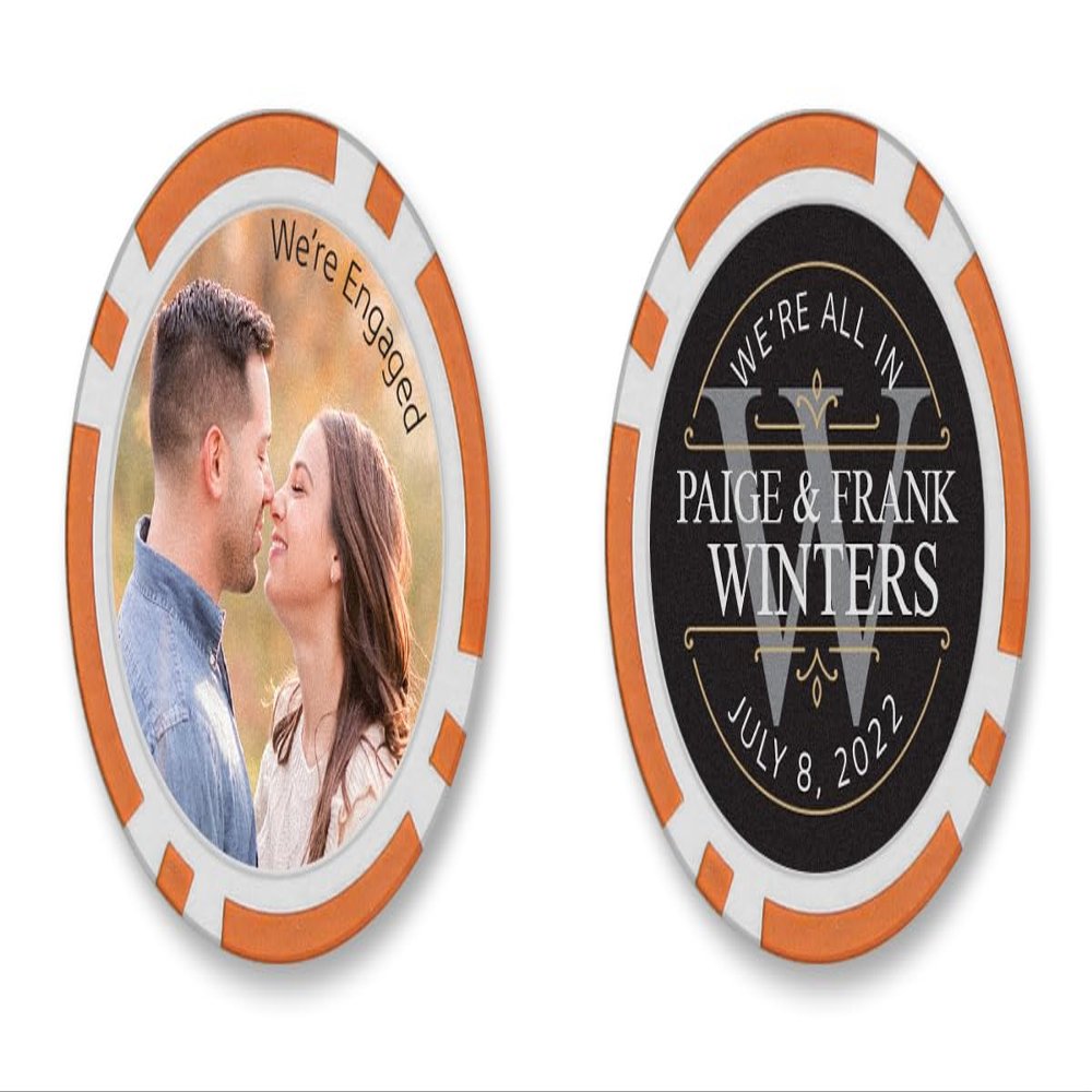TigerTail Sports We're Engaged, We're All in Personalized Name, Date & Photo Engagement Poker Chips (Orange Chips)