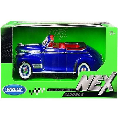 1941 Chevy Special Deluxe Convertible Blue Metallic with Red Interior NEX Models 1/24 Diecast Model Car by Welly 22411W-mblue
