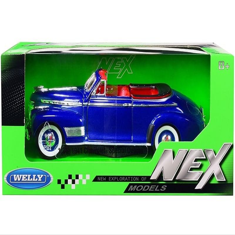1941 Chevy Special Deluxe Convertible Blue Metallic with Red Interior NEX Models 1/24 Diecast Model Car by Welly 22411W-mblue