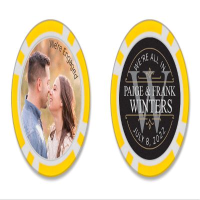 TigerTail Sports We're Engaged, We're All in Personalized Name, Date & Photo Engagement Poker Chips (Yellow Chips)
