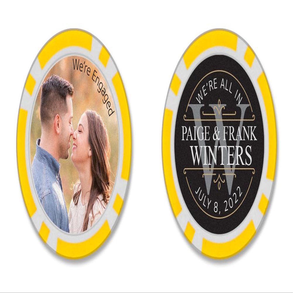 TigerTail Sports We're Engaged, We're All in Personalized Name, Date & Photo Engagement Poker Chips (Yellow Chips)