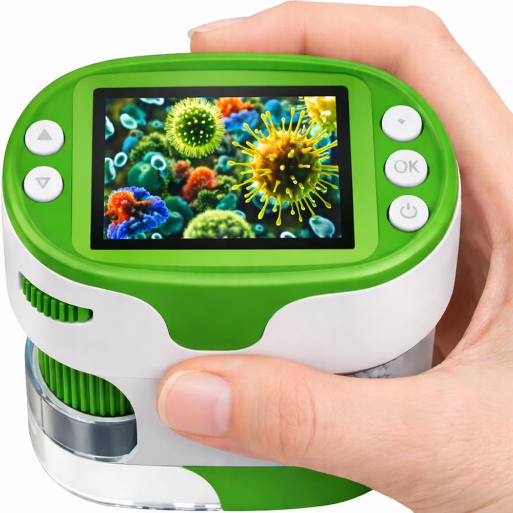 1000X Handheld Microscope for Kids, 4K 2.0" Screen, Rechargeable Microscopes with Slides, Learning & Educational Gift STEM Activity Kits, Gifts for Boys & Girls, Students, Age 4-6 6 7 8-12 13 Year Old