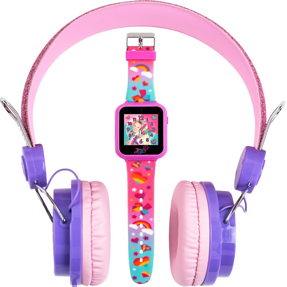Accutime JoJo Siwa Headphone and Smart Watch Combo Set - Interactive Learning Games, Adjustable Pink Headphones, Multi Watch Faces, Ideal for Girls 6+