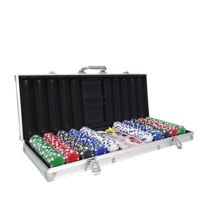 FixtureDisplays 500 pcs Poker Chip Game Set with Aluminum Case 22 X 8.4 X 2.4", 2 Decks of Paper Playing Cards, Dices, Markers for Texas Holdem Blackjack 15804