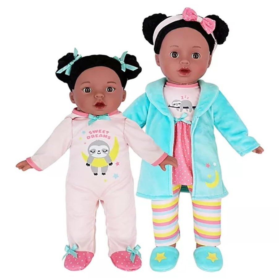 MEMBERS MARK Sweet Sisters Pajama Party 13in and 16in Vinyl Dolls and Accessories Black Hair