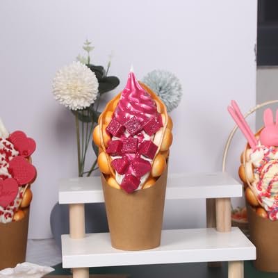 Shirfloral Fake Food Display Simulation Egg Waffle Ice Cream Model Artificial Bubble Waffle Model for Cake Shop Kitchen Display Decoration (55)