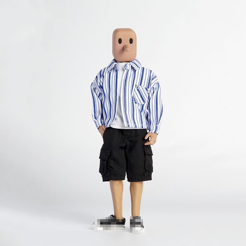 1/12 Scale Male Clothes,Male Casual Shirt T-Shirt Workwear Shorts Outfit Clothing for 6inch Soldier Action Figure Body (Blue Shirt+White T-Shirt+Black Shorts)