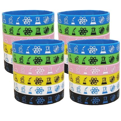 ATSMOICY 24 Science Rubber Silicones Wristbands Future Mad Scientist Natural Science Arts Birthday Party Favors Decorations