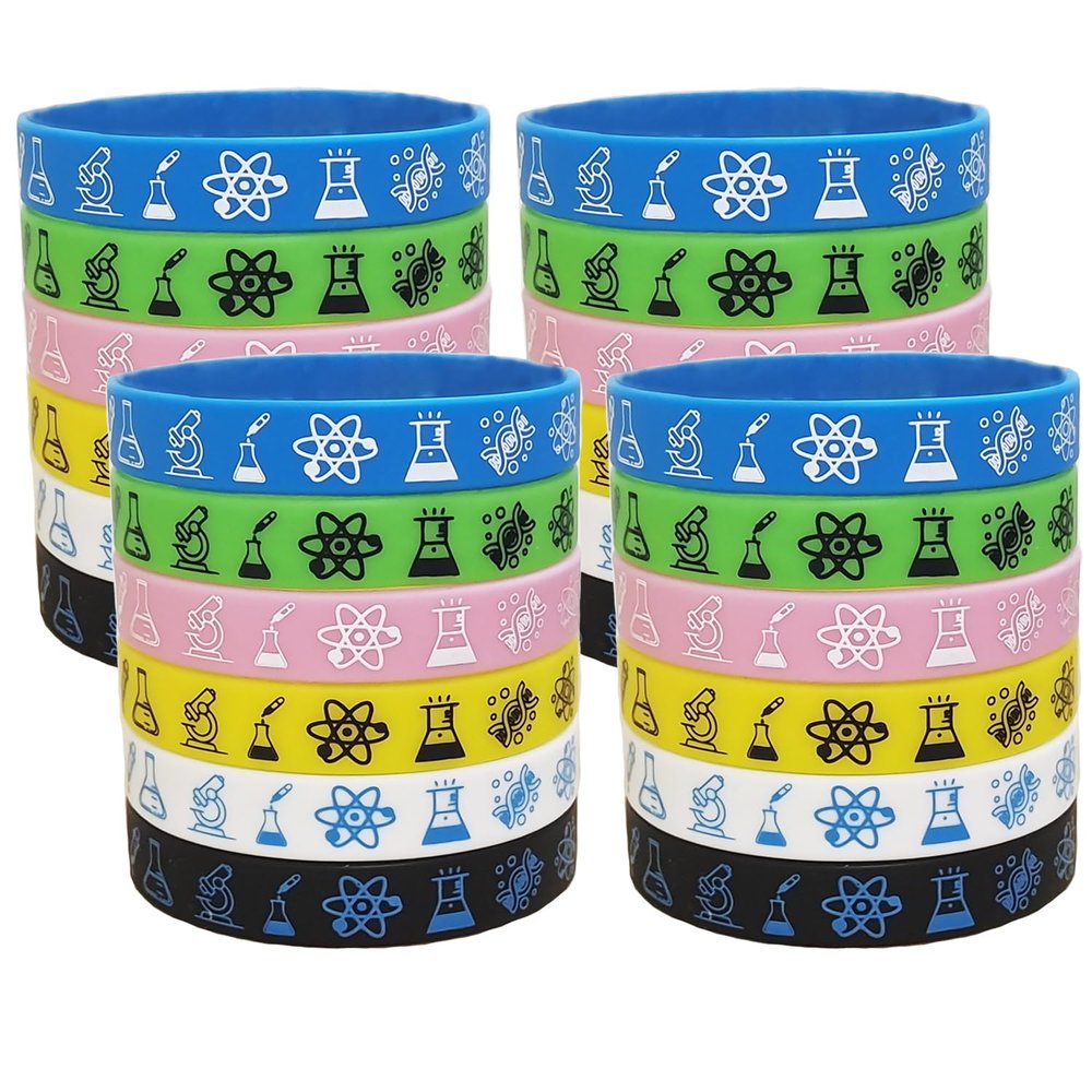 ATSMOICY 24 Science Rubber Silicones Wristbands Future Mad Scientist Natural Science Arts Birthday Party Favors Decorations