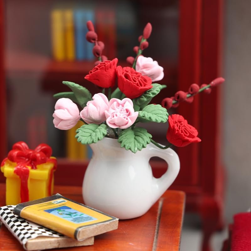 AirAds Dollhouse 1:12 Scale Dollhouse Miniature Furniture Doll kit nightstand drawes red (1 Flower Pot)