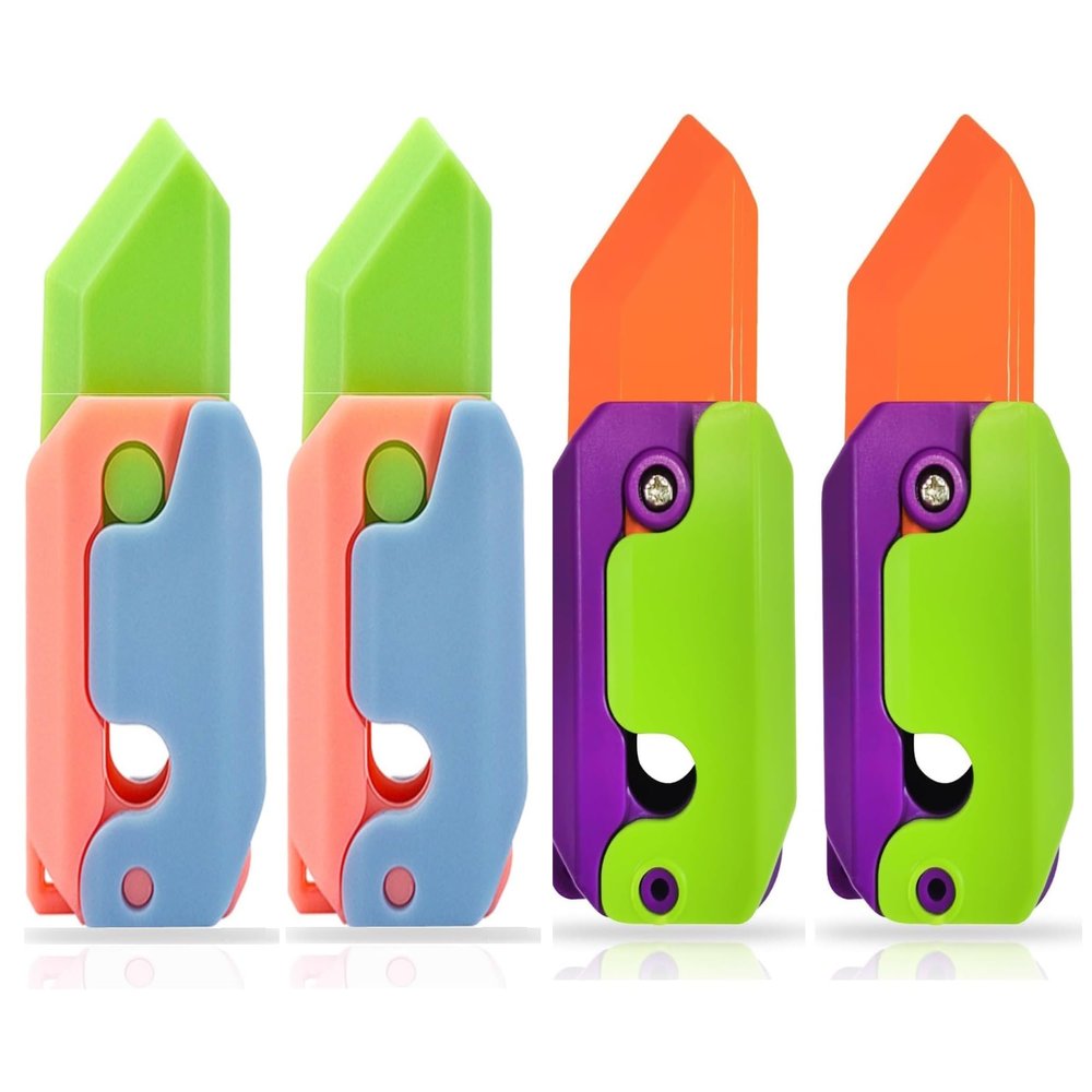 3D Printing Fidget Knife Toy for Adults - Funny Plastic EDC Carrot Knife Toy - Sensory Toys Anxiety Stress Relief Toy - Stocking Stuffers Gift (2 Luminous+2 Greenpurple)