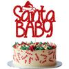 1Pc Christmas Santa Baby Cake Topper Glitter Christmas Santa Hat Baby Shower Cake Decoration for Merry Christmas Baby Shower Gender Reveal Kids Birthday Party Supplies view 1