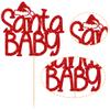 1Pc Christmas Santa Baby Cake Topper Glitter Christmas Santa Hat Baby Shower Cake Decoration for Merry Christmas Baby Shower Gender Reveal Kids Birthday Party Supplies view 3