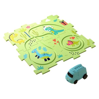 Jigsaw Puzzle Car Track Play Set Track Puzzle, Rail Car Building Toys Montessori Toy for Girls Preschool, Dinosaur 4 Puzzle
