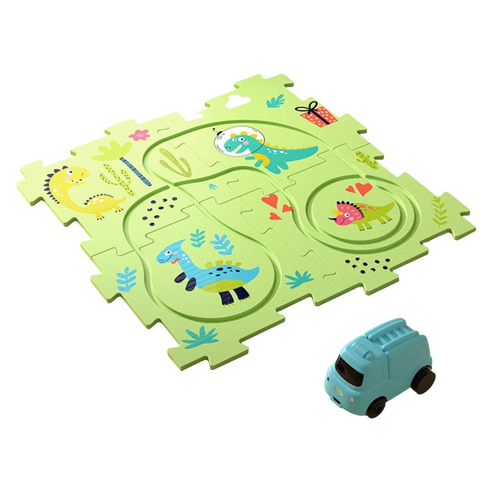 Jigsaw Puzzle Car Track Play Set Track Puzzle, Rail Car Building Toys Montessori Toy for Girls Preschool, Dinosaur 4 Puzzle