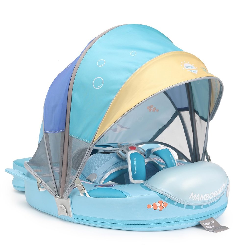 2026 Upgread Mambobaby Float with Canopy, Non Inflatable Solid Baby Swim Float, Upgrade Soft Skin-Friendly Fabric Material Infant Pool Float, Smart Swim Trainer for Infant Toddler 3-24 Months