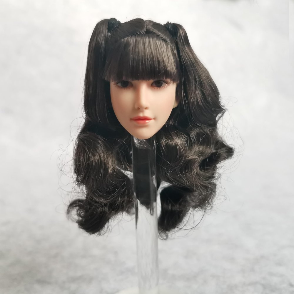1/6 Scale Female Head Sculpt Pale Skin Long Hair Girl Head Carved for 12inch Action Figure Body Doll (A)