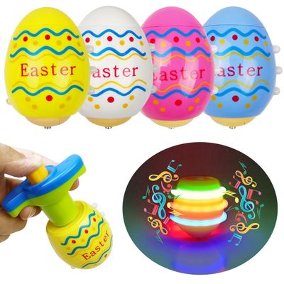 Pinkiwine 4 Pack Easter Eggs Light Up Spinning Tops with Flashing LED Lights for Kids Boys Girls Easter Basket Stuffers Toys Gifts