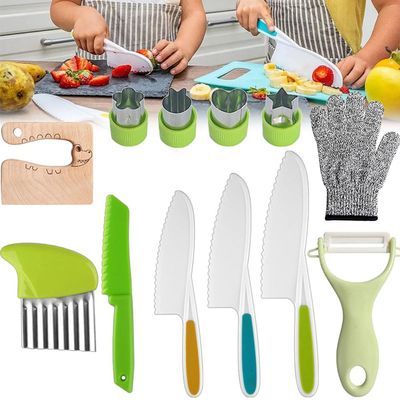 Kid Safe Kitchen Set,Children-Safe Kitchen Set,Montessori Kitchen Tools for Toddlers,Kid Safe Knife Set for Real Cooking