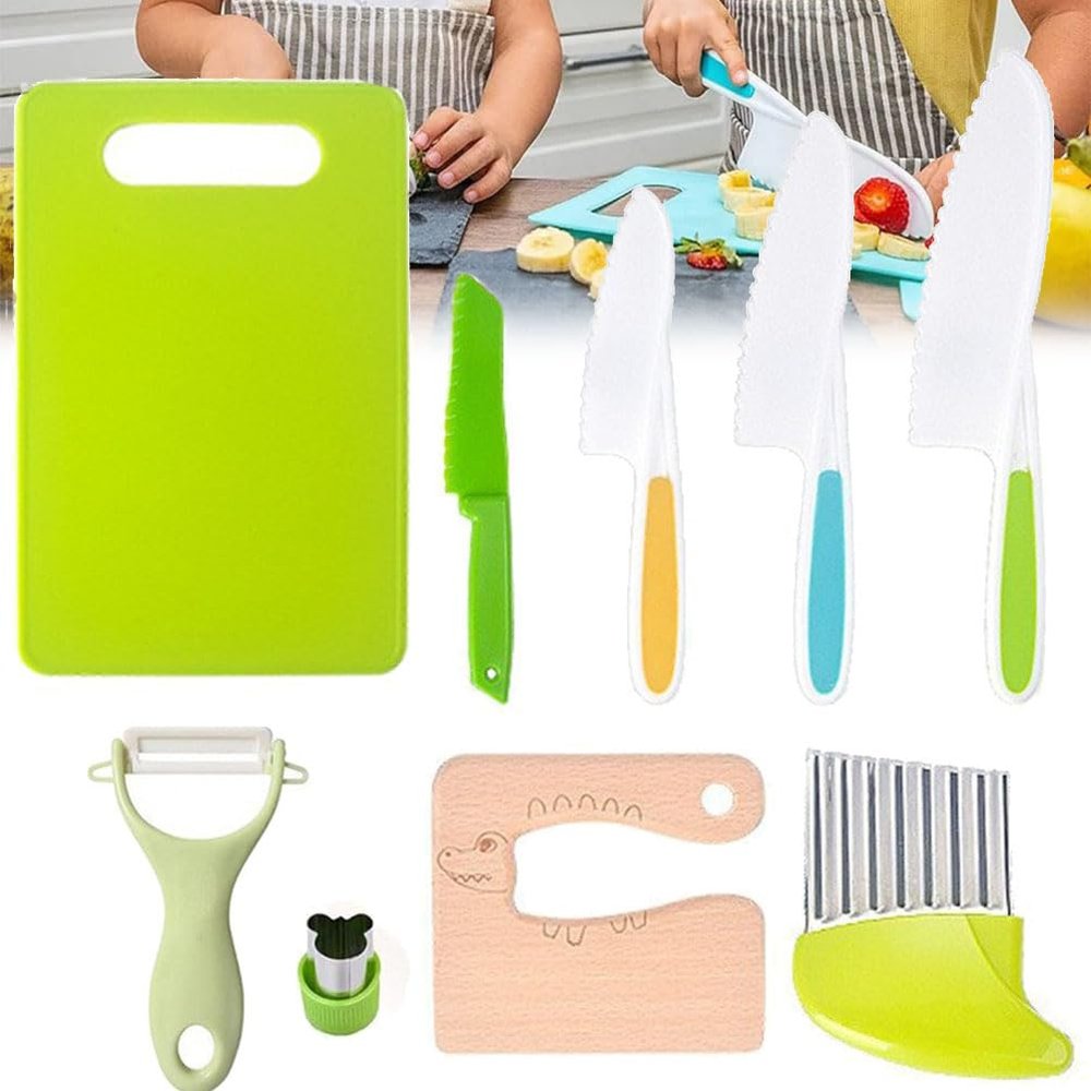 Kid Safe Kitchen Set,Children-Safe Kitchen Set,Montessori Kitchen Tools for Toddlers,Kid Safe Knife Set for Real Cooking