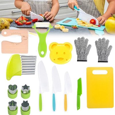 Kid Safe Kitchen Set,Children-Safe Kitchen Set,Montessori Kitchen Tools for Toddlers,Kid Safe Knife Set for Real Cooking