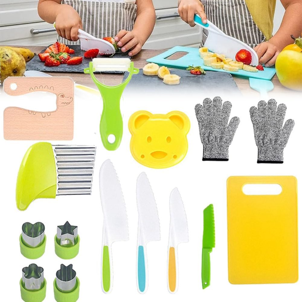 Kid Safe Kitchen Set,Children-Safe Kitchen Set,Montessori Kitchen Tools for Toddlers,Kid Safe Knife Set for Real Cooking