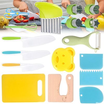 Kid Safe Kitchen Set,Children-Safe Kitchen Set,Montessori Kitchen Tools for Toddlers,Kid Safe Knife Set for Real Cooking