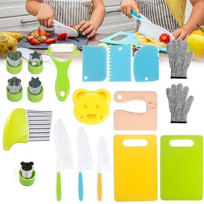 Kid Safe Kitchen Set,Children-Safe Kitchen Set,Montessori Kitchen Tools for Toddlers,Kid Safe Knife Set for Real Cooking