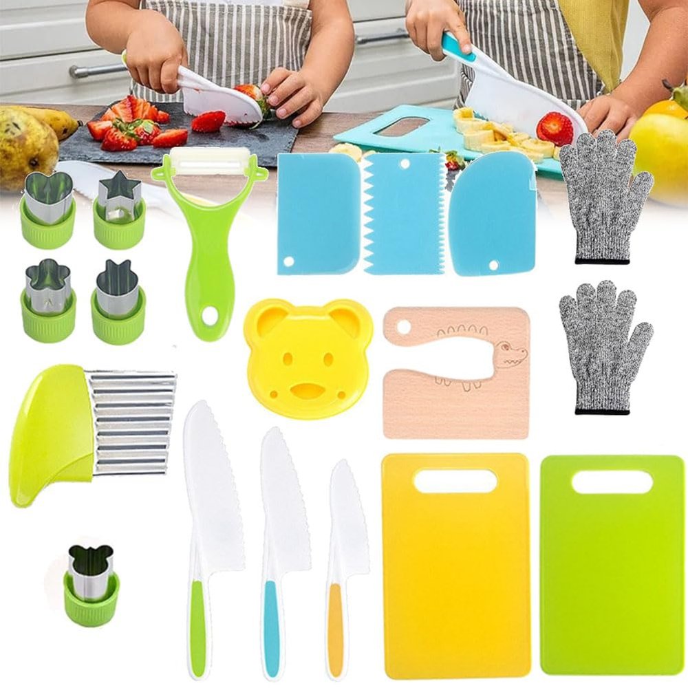 Kid Safe Kitchen Set,Children-Safe Kitchen Set,Montessori Kitchen Tools for Toddlers,Kid Safe Knife Set for Real Cooking