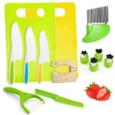 Chanking 13 Pieces Kids Safe Knife Set for Real Cooking Child-Friendly Plastic Chef Tools Montessori Kitchen Toys for Toddlers Birthday Gifts for Boys and Girls Ages 4+ (A)
