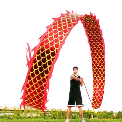 8 Meters (26.2 FT) Square Exercise Dragon Poi with 340g Weighted Ball and 1.2 Meters Swing Rope, Outdoor Flinging Fitness Dragon Dance Wu Long 3D Dragon Ribbon Streamer (Golden Red Dragon)