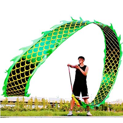 8 Meters (26.2 FT) Square Exercise Dragon Poi with 340g Weighted Ball and 1.2 Meters Swing Rope, Outdoor Flinging Fitness Dragon Dance Wu Long 3D Dragon Ribbon Streamer (Golden Green Dragon)