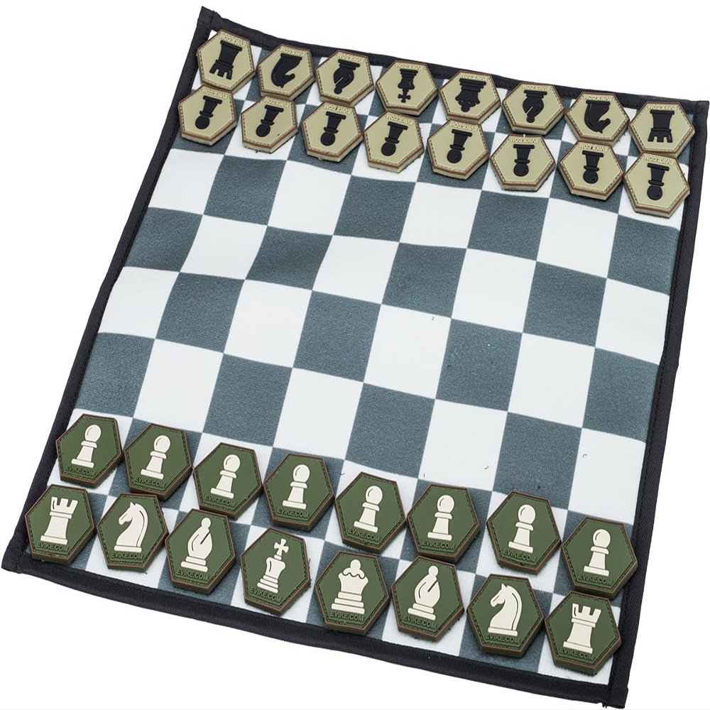 Evike Hex Patch Chess Roll-Up Travel Chessboard w/PVC Hex Chess Pieces
