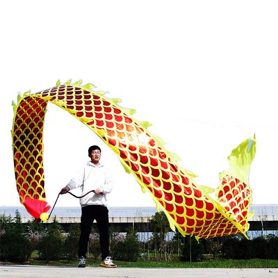 8 Meters (26.2 FT) Square Exercise Dragon Poi with 340g Weighted Ball and 1.2 Meters Swing Rope, Outdoor Flinging Fitness Dragon Dance Wu Long 3D Dragon Ribbon Streamer (Golden Yellow Dragon)