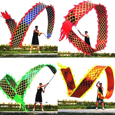 8 Meters (26.2 FT) Square Exercise Dragon Poi with 340g Weighted Ball and 1.2 Meters Swing Rope, Outdoor Flinging Fitness Dragon Dance Wu Long 3D Dragon Ribbon Streamer (Random Color)