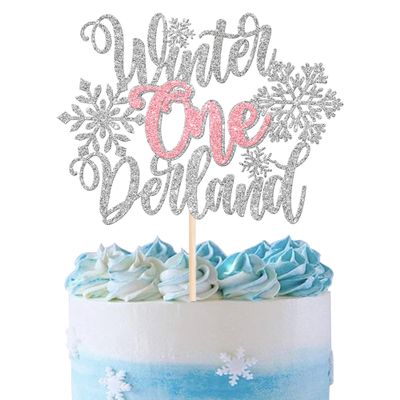 1 Pack Onederland Cake Topper Glitter Snowflake Cake Pick Decorations Winter Wonderland Snowflake 1st Birthday Kids Party Supplies Silver