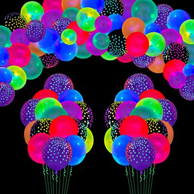 109 Pack UV Neon Balloons Black Light Balloons Glow in The Dark Balloon Blacklight Reactive Fluorescent Polka Dot Latex Balloon Assorted Colors Light Up Neon Party Supplies Glow Party Decorations