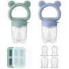 2 Pack Silicone Baby Fruit Feeder with Mini Freezer Tray, Breastmilk Popsicle Molds for Baby Teething Relief, Fresh Food Feeder for Safe Infant Self Feeding, Extra Food Pouches view 1