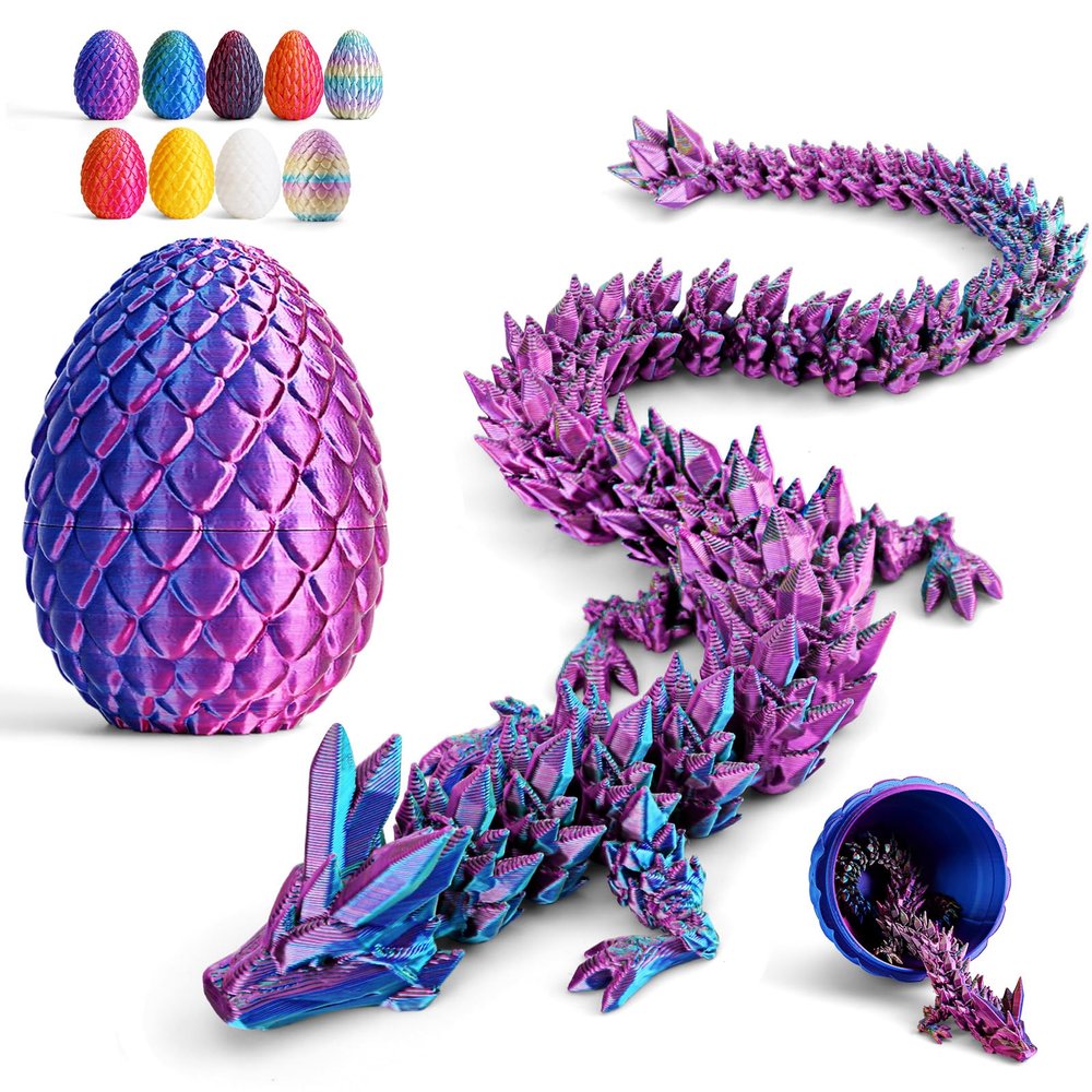 Cessfle 12" Prefilled Easter Dragon Eggs with 3D Printed Dragons Inside, 3D Printer Articulated Crystal Fidget Toy, Easter Basket Stuffers for 5-7 4-6 8-12 Year Old Boys Kid Teen Girls Adult