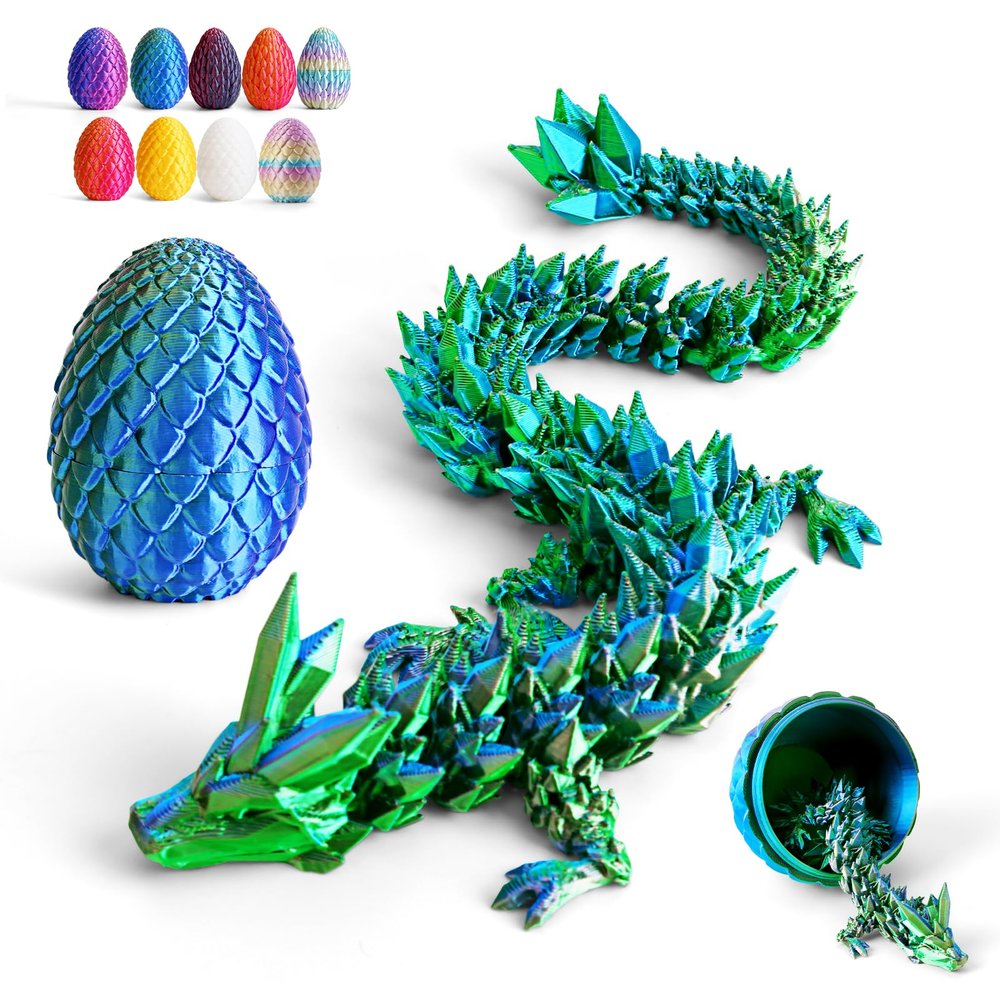Cessfle 12" Prefilled Easter Eggs with 3D Printed Dragons Inside, 3D Printer Articulated Crystal Fidget Toy,Easter Basket Stuffers for 5-7 4-6 8-12 Year Old Boys Kid Teen Girls Adult