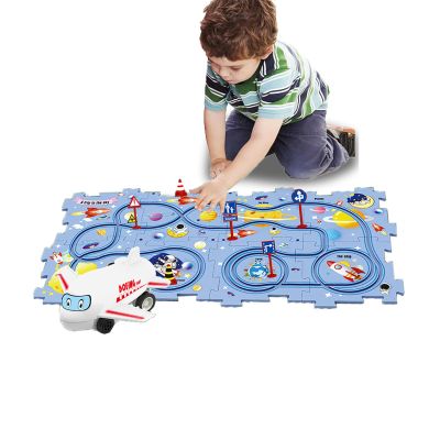 4 Year Old Boy Birthday Gift, Puzzle Racer Kids Car Track Set Puzzle Racer Car Track Set with Roadmap Puzzle Track Car Play Set Toys for 4 Year Old Boys (B-Space, set2-15PCS)