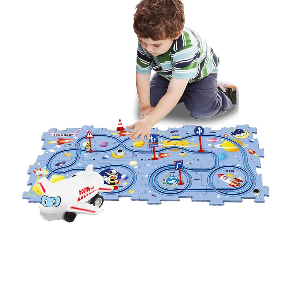 4 Year Old Boy Birthday Gift, Puzzle Racer Kids Car Track Set Puzzle Racer Car Track Set with Roadmap Puzzle Track Car Play Set Toys for 4 Year Old Boys (B-Space, set2-15PCS)