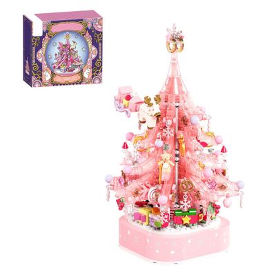 Aetheria Crystal Christmas Tree Music Box Building Set with Light, 675Pcs MOC DIY Assembly Pink Music Box Bricks Set, 2026 Construction