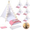 Windyun 6 Pack Kids Teepee Tent for Slumber Party Sleepover Tents for Girls Party with Air Mattress, Star Lights, Blankets Trays Sheets, Natural Cotton Toddler Play Teepee for Indoor Outdoor(White) view 1