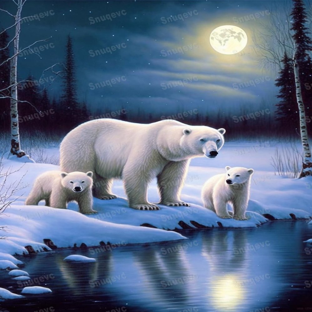 Unique Wooden Jigsaw Puzzles - Moonlight Polar Bear Family, 500 Piece Colorful Artwork Jigsaw Puzzle for Adults, Fun and Challenging Brain Exercise for Puzzle Enthusiasts - Ideal Gift