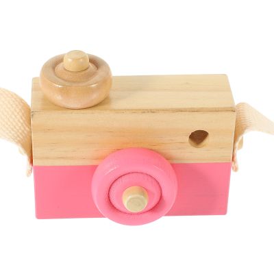 LOGOFUN Wooden Camera Model Simulation Wood Cameras Small Camera Toy Kids Cognitive Toy for Home Children Room Decorations - Pink